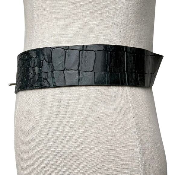 Orciani Croc Embossed Black Leather Belt Silver Buckle Made in Italy 75 US XS/2 main image 12